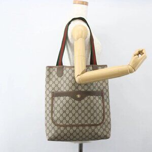 GUCCI GG Supreme Web Sherry Line Tote Bag PVC Beige Red 39 02 003 Auth 156160